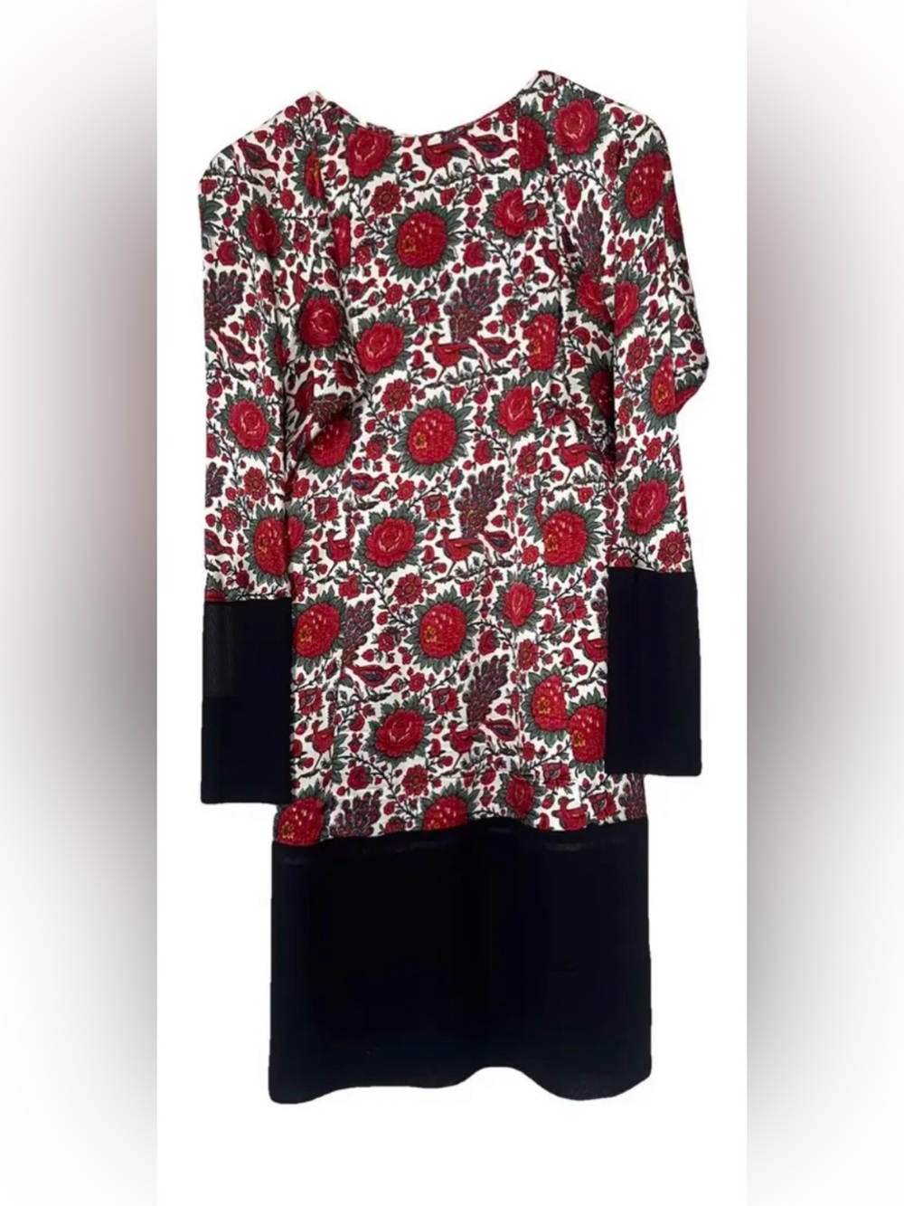 Balenciaga Red Floral Long Sleeve Dress with Black Trim